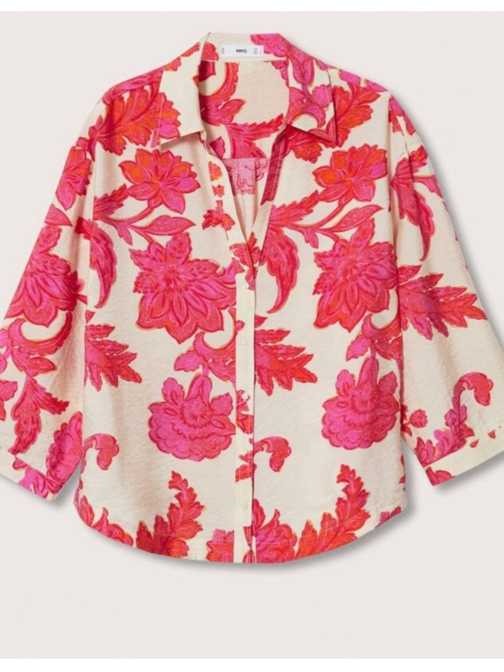 MANGO WOMEN Floral Button-Down Shirt in Pink and Cream Size 4 - Picture 4 of 7